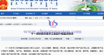 2023年11月包頭稀土價格漲跌不一 2023年11月包頭重點監測的工業品公告