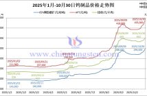 音頻:鎢價漲勢洶洶,鎢粉價格達65萬 2025年1月-10月30日鎢製品價格走勢
