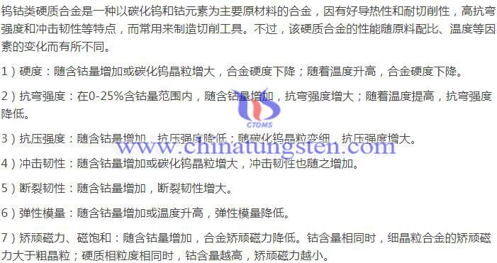 鎢鈷類硬質合金性能圖片