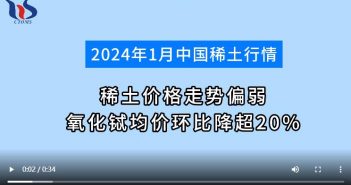2024年1月氧化鋱均價環比降超20% 2024年1月氧化鋱均價環比下降圖片