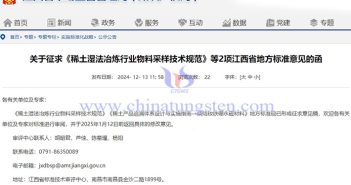 關于征求稀土行業的江西省地方標準意見的函公告