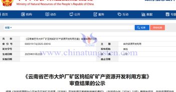 云南芒市大爐廠鎢鉛礦開發方案通過審查公告