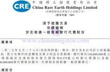 中國稀土控股有限公司擬1.5億港元購買鎢條公告